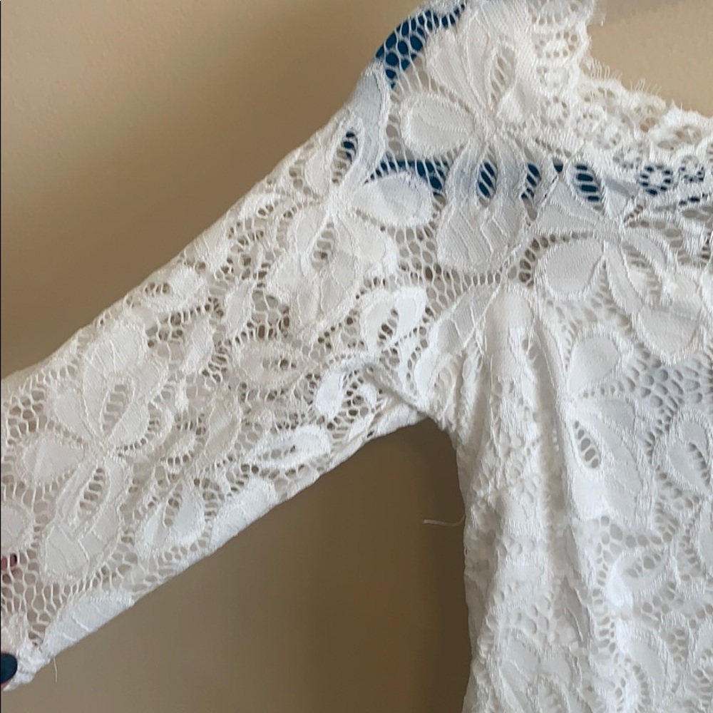 Off the Shoulder White Lace Top Fit/Flare Dress - Picture 6 of 8